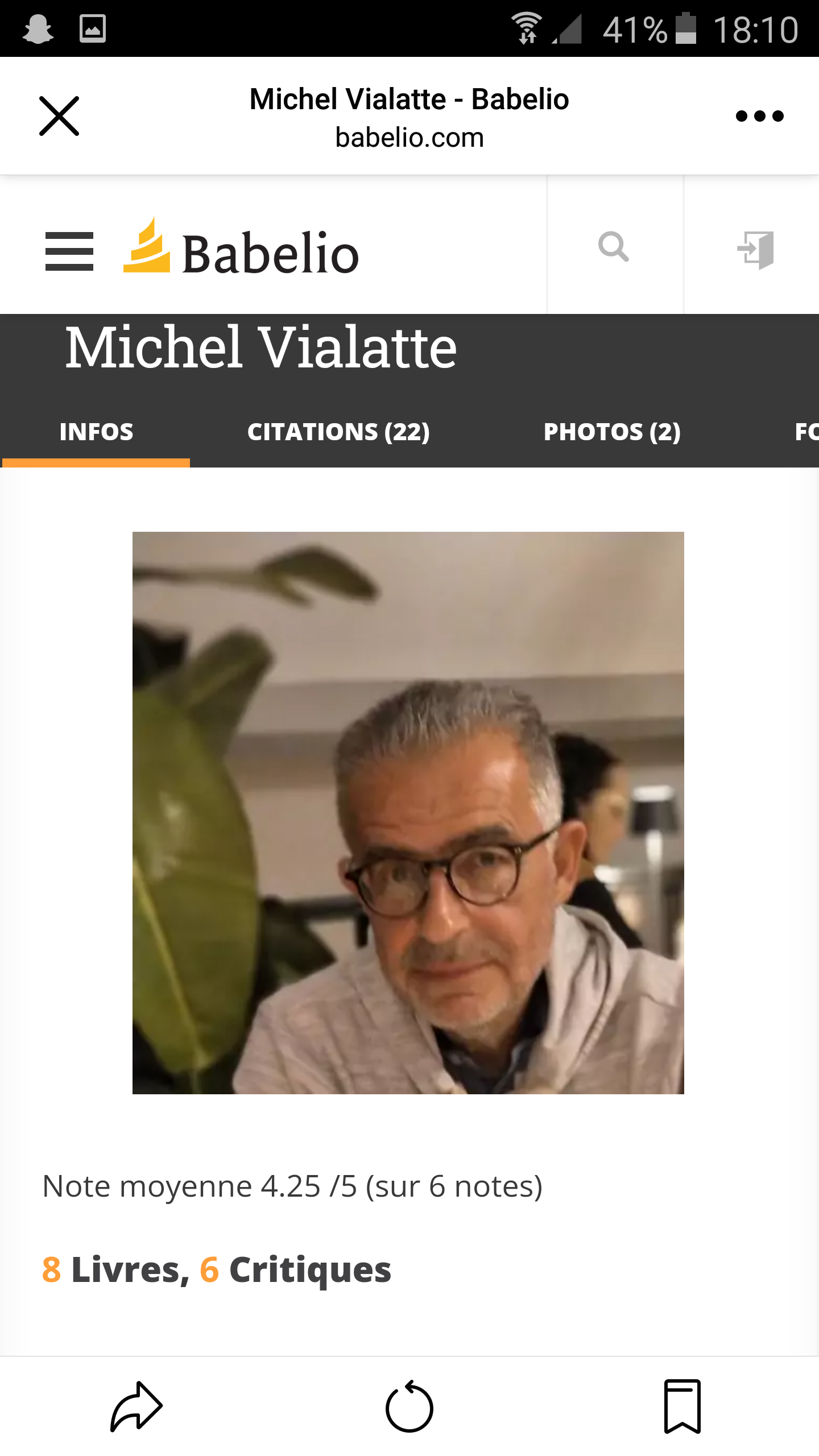 Une page auteur et œuvres consacrée à Michel Vialatte sur le site Babelio