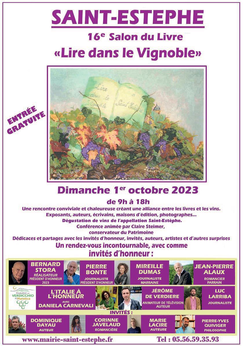 programme du salon du livre de Saint Estephe le 1er octobre 2023