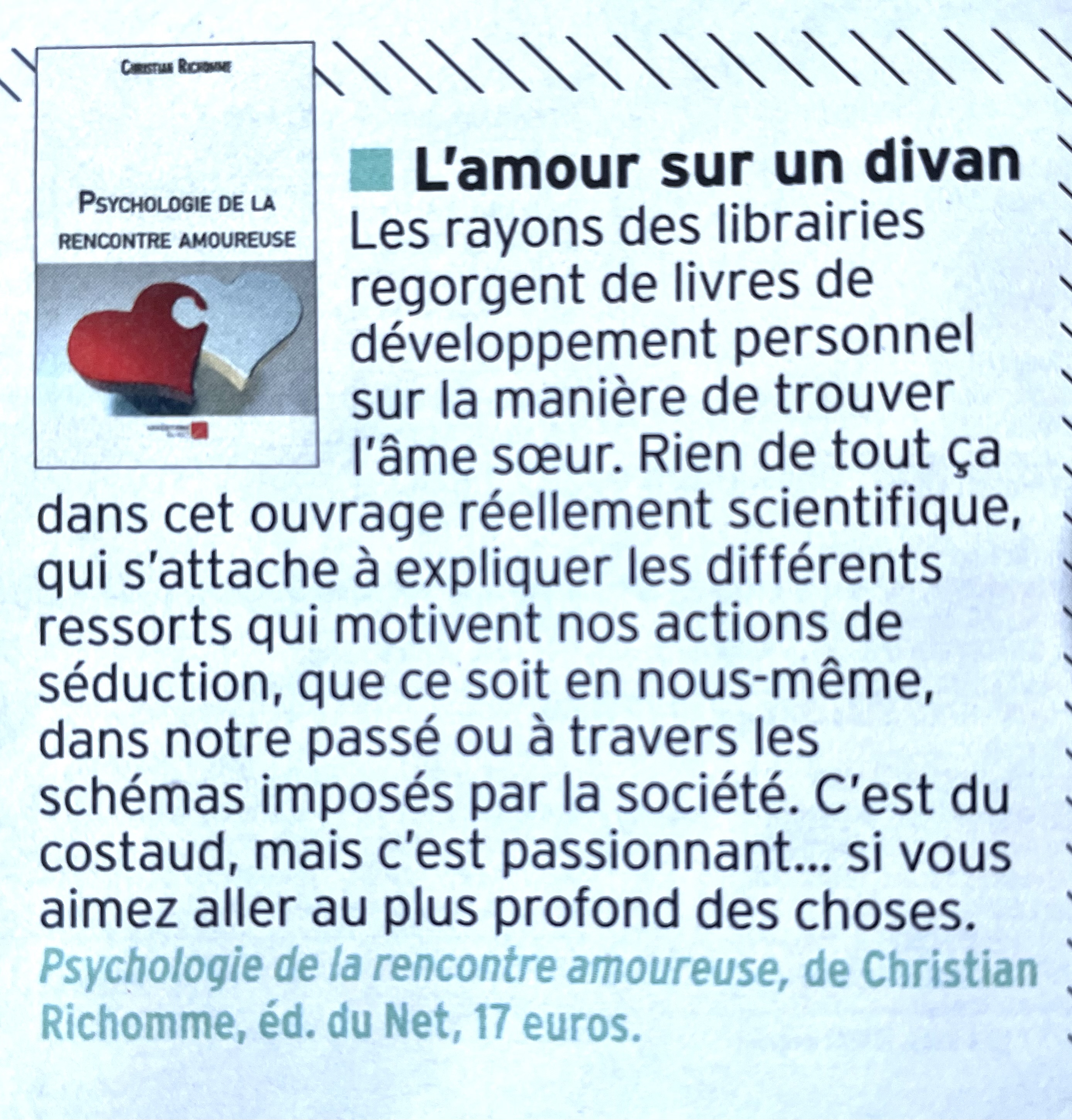 Article de PUBLIC sur Christian RICHOMME, "Psychologie de la rencontre amoureuse"