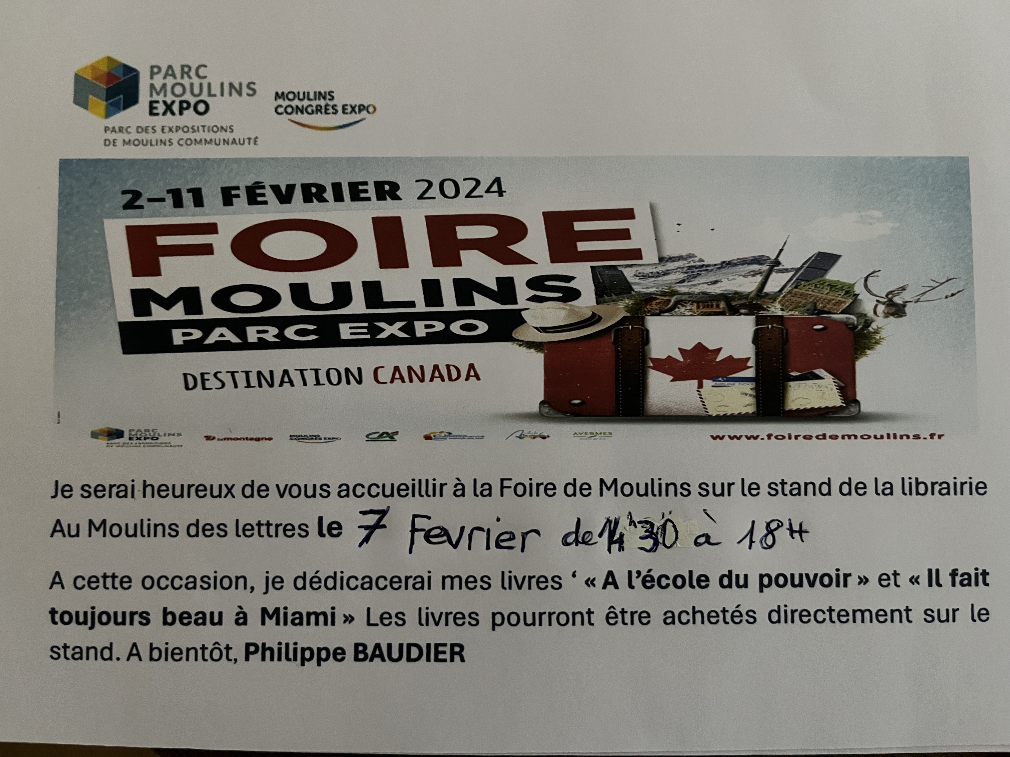 Dédicace le 7 février après-midi à la foire de Moulins