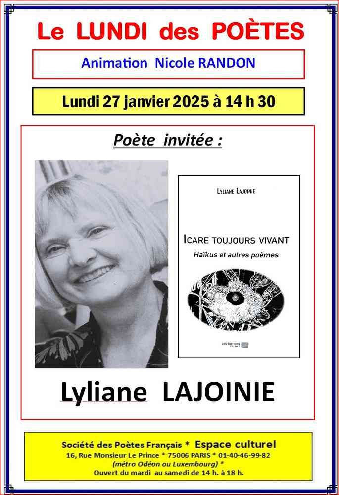 Lyliane Lajoinie aux côtés d'Icare , pour le Lundi des Poètes de janvier 2025 