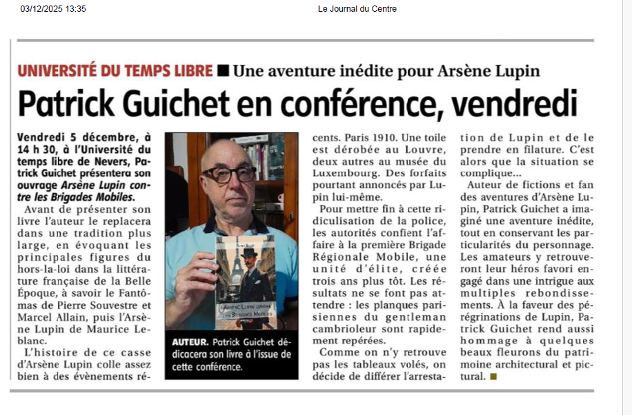 Article du Journal du Centre du 3/12/25.