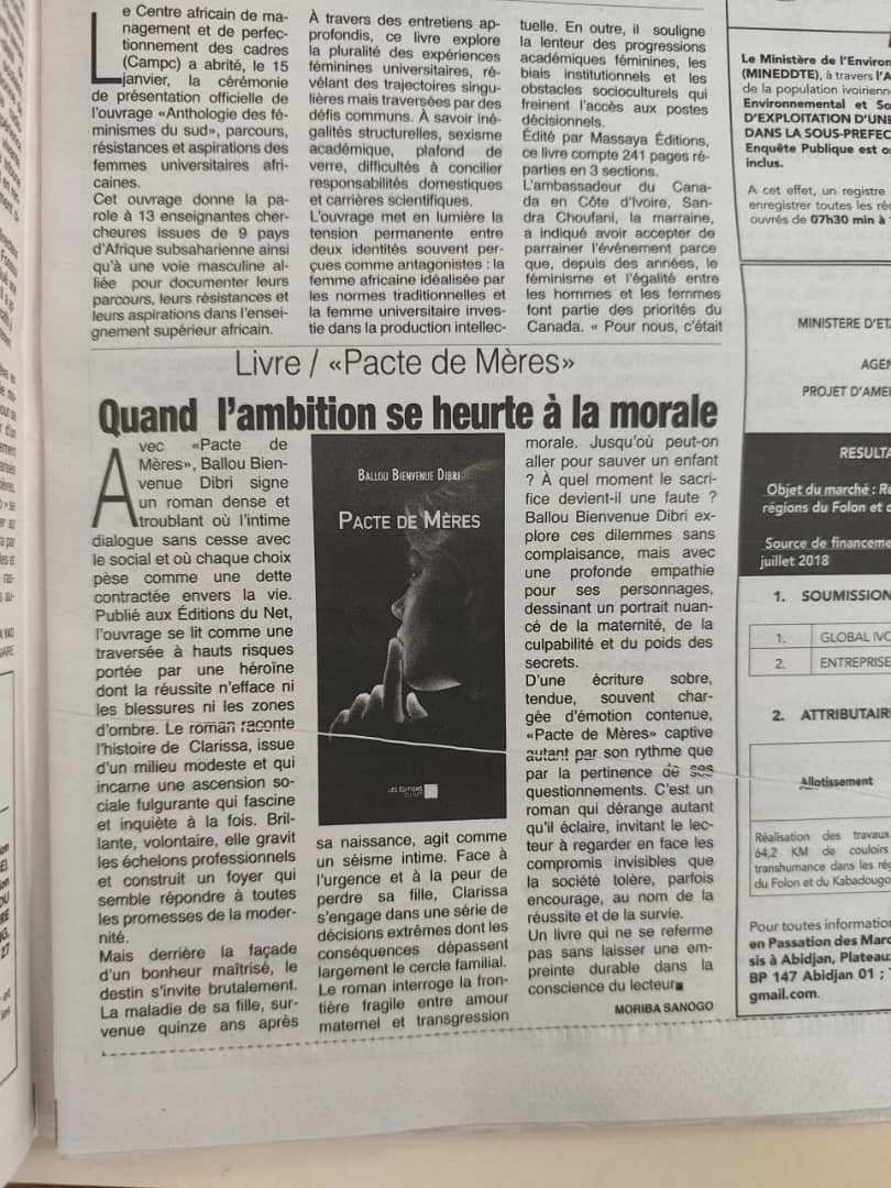 Article paru dans le journal ivoirien Fraternité Matin du 20 janvier 2026.